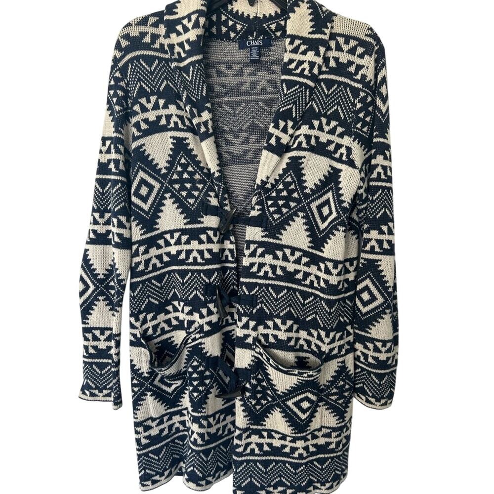 Chaps Women’s Aztec Southwest Toggle Cowl Neck Geometric Cardigan
